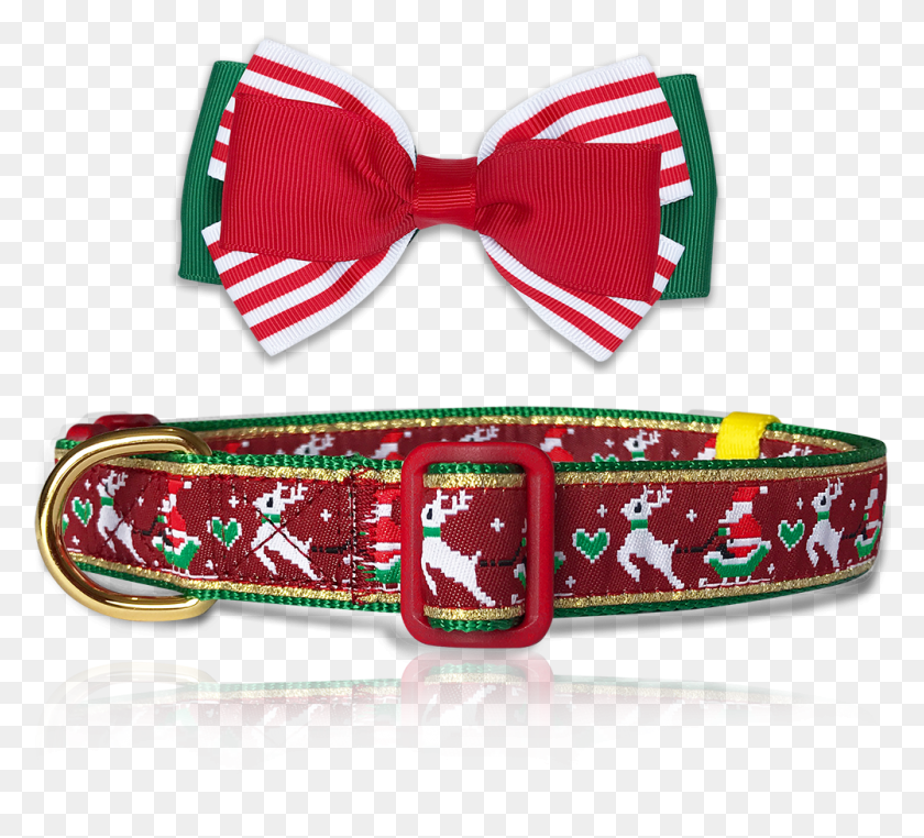 1001x902 Reindeer Amp Santa Sled Holiday Dog Collar With Bowtie, Accessories, Accessory, Tie HD PNG Download