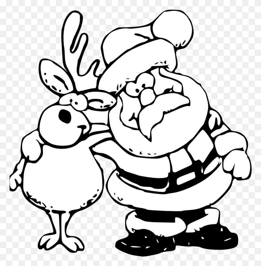 977x1000 Reindeer Clipart Black And White Santa And Reindeer Dibujo Navidad Para Pintar, Stencil, Food HD PNG Download