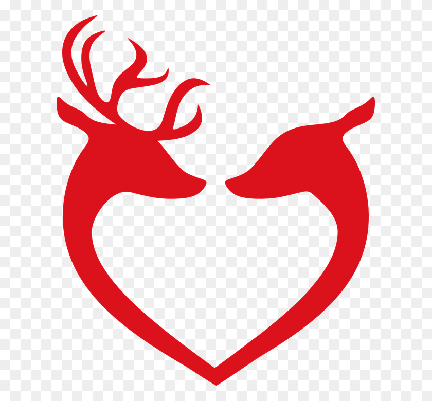 619x720 Reindeer Love Christmas Decoration Deer Decorative Deer Heart Silhouette, Maroon, Cardinal, Bird HD PNG Download
