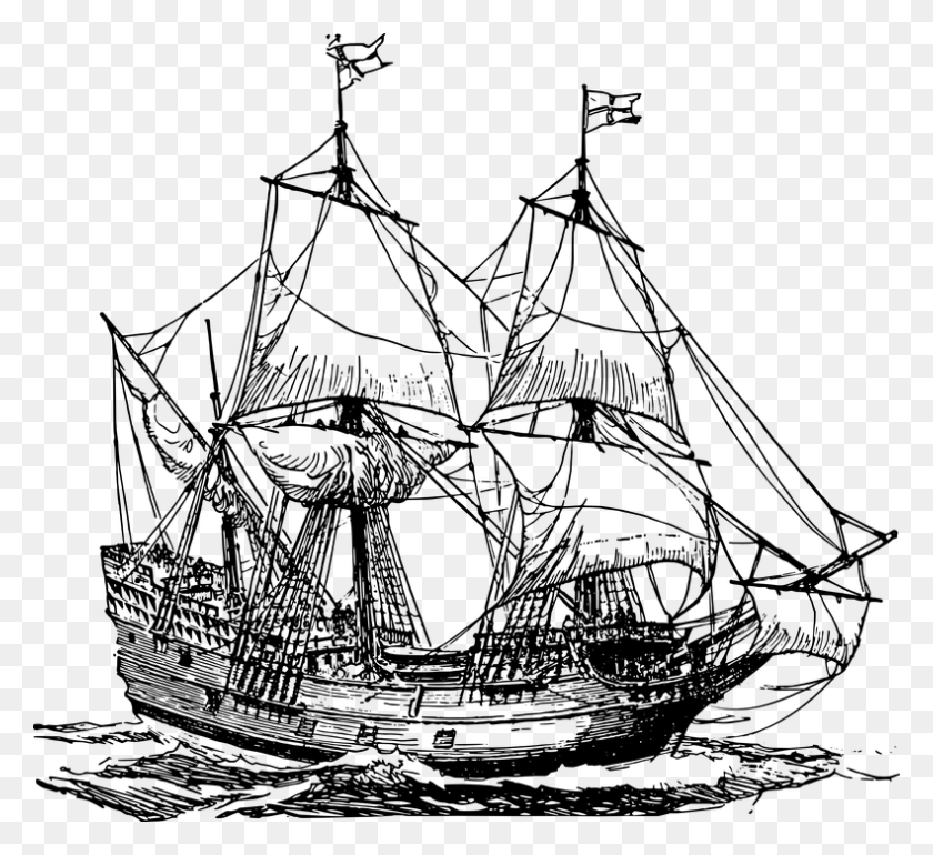 790x720 Related Image Inktober Travel Sailing Ships Pirate Ship Black And White, Gray, World Of Warcraft HD PNG Download