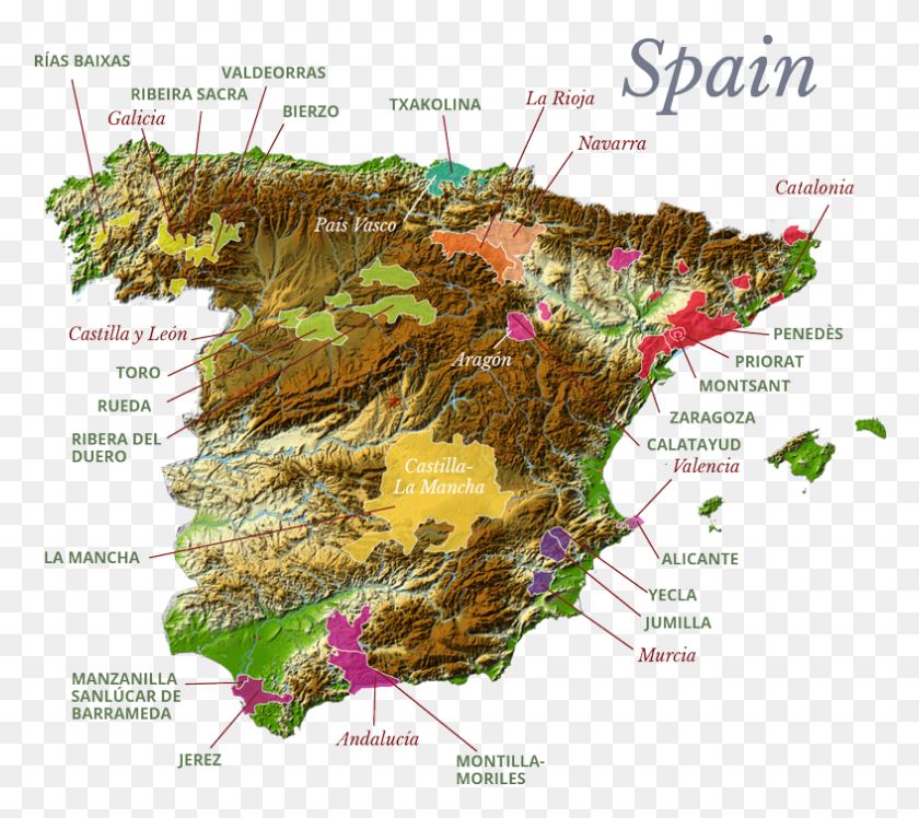 787x695 Рельефная Карта Испании, Участок, Диаграмма, Растительность Hd Png Скачать