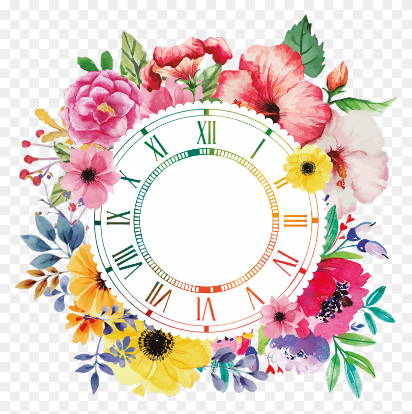 793x800 Reloj Vinilo Pared Minimalismo Floral Fondo Transparente Círculo De Flores, Gráficos, Diseño Floral Hd Png
