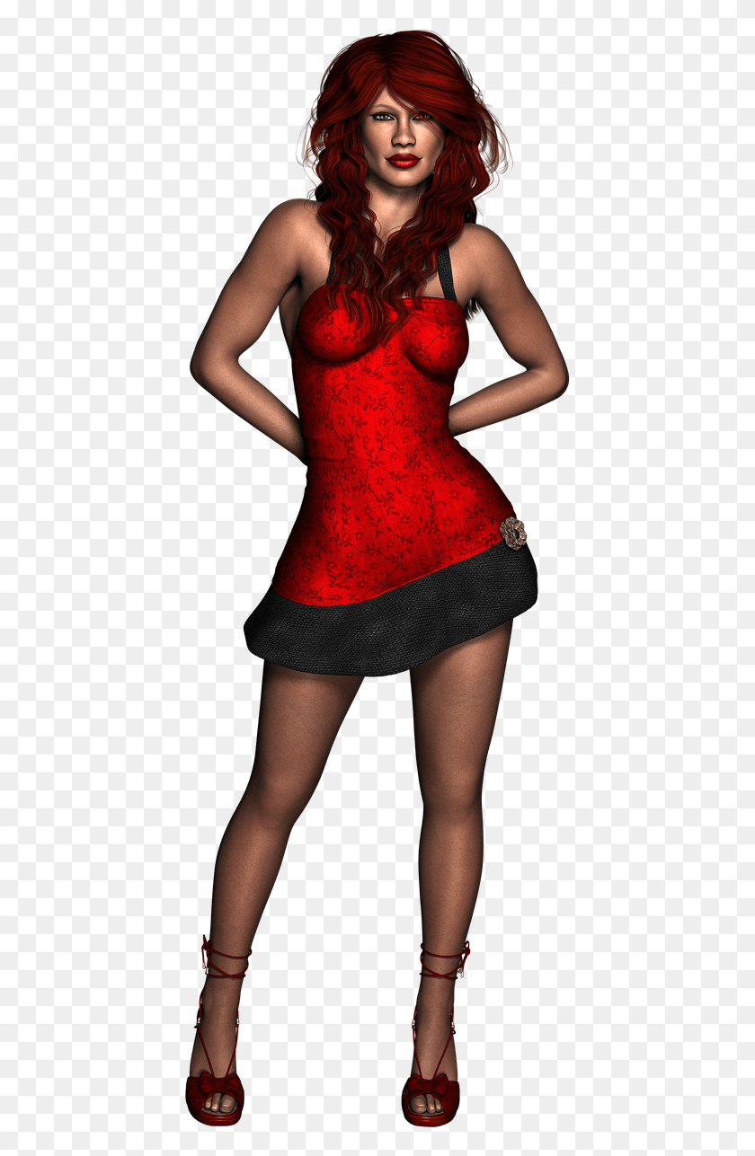 433x1227 Render Lady Red Dress Model Image Costume, Clothing, Apparel, Person HD PNG Download