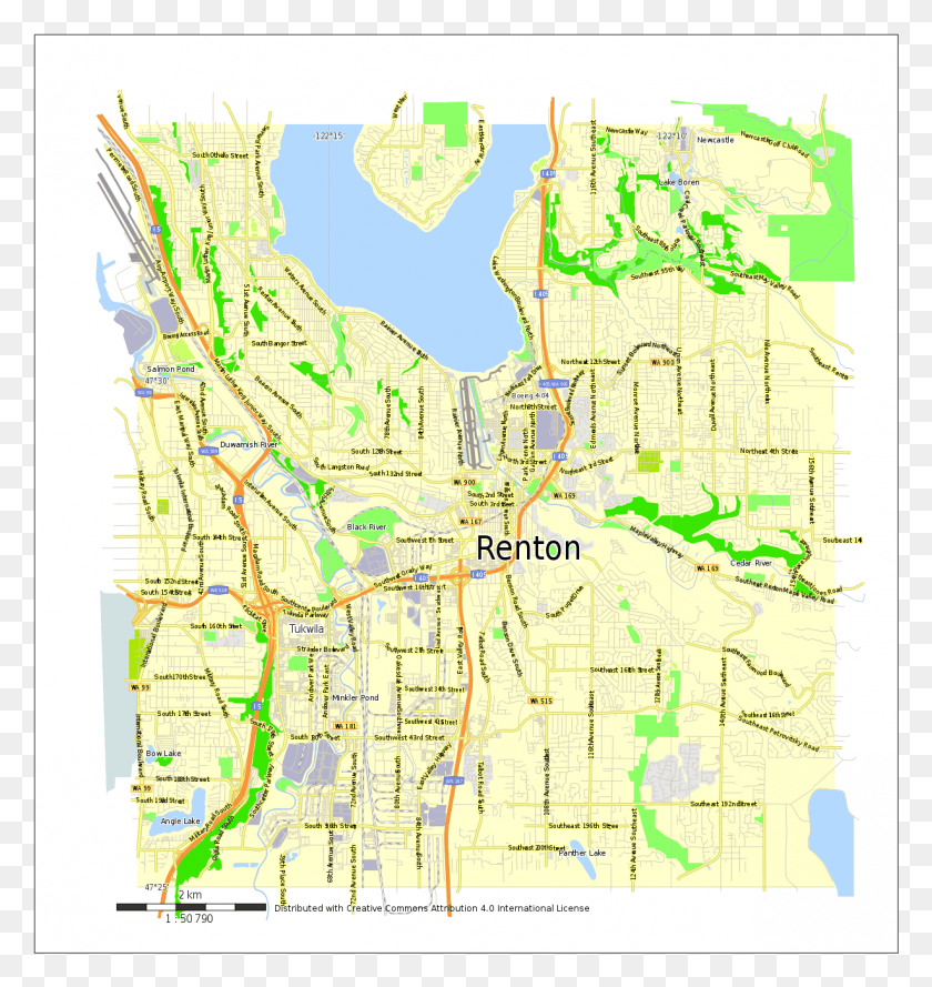 1227x1305 Renton City Street Plan Washington Usa Atlas, Plot, Map, Diagram HD PNG Download