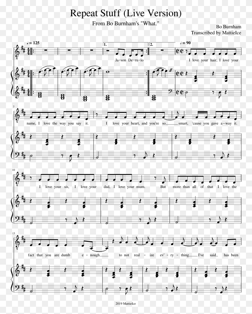 771x984 Repeat Stuff Sheet Music For Piano Bass Free Last Five Years Sheet Music, Gray, World Of Warcraft HD PNG Download