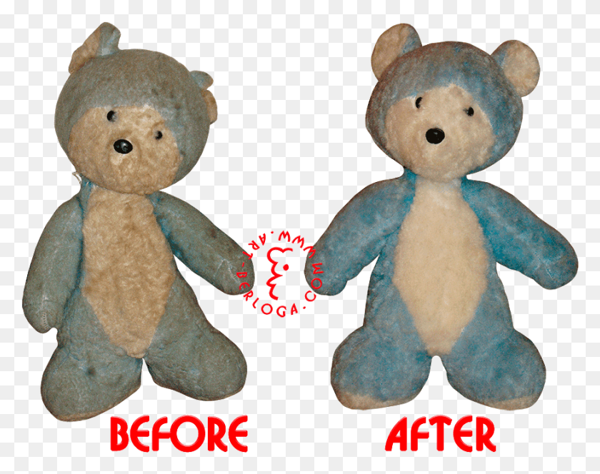 876x679 Restoration Blue Teddy Bear For Girl Teddy Bear Restoration Before And After, Plush, Toy, Text HD PNG Download