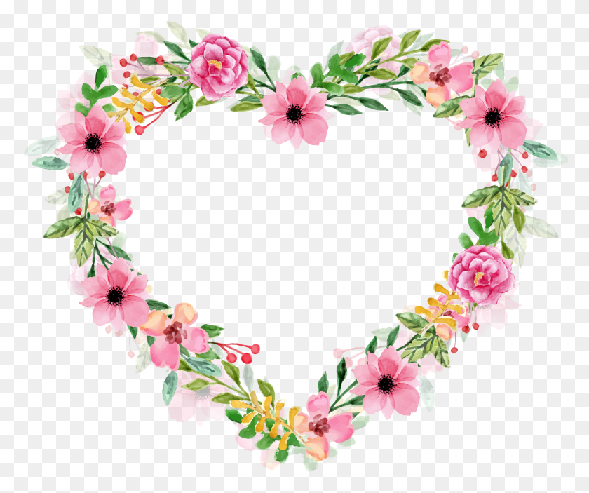 3600x2968 Resultado De Imagem Para Imagem Coraco Com Floral Heart Water Color, Plant, Flower, Blossom HD PNG Download