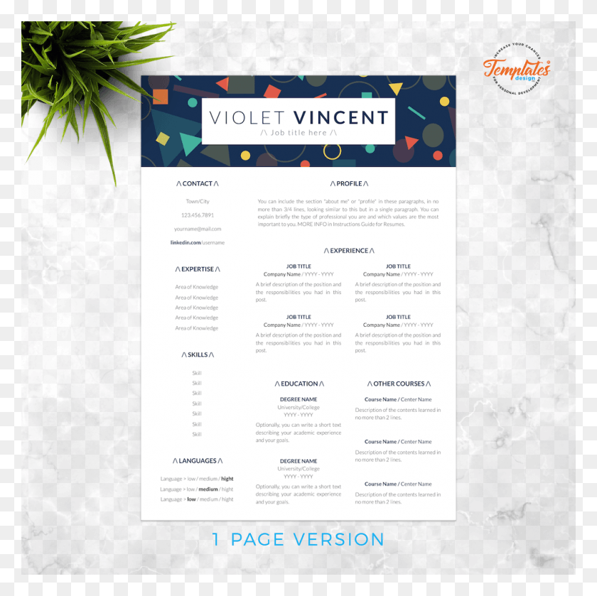 1000x1000 Resume Template For Word And Pages Brochure, Menu, Text, Vegetation HD PNG Download
