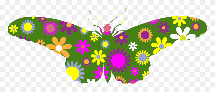 2310x888 Descargar Png Retro Floral Mariposa Ilustración Iconos Clip Art, Gráficos, Diseño Floral Hd Png