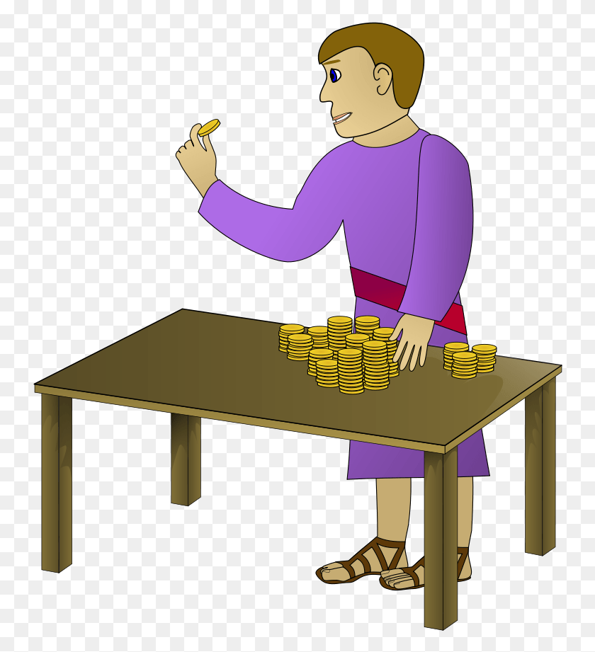 748x861 Rich Young Man Counting 01 Man With Gold Coins, Tabletop, Furniture, Person HD PNG Download