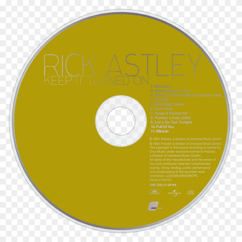 1000x1000 Descargar Png Rick Astley Keep It Turned On Cd Disc Image Cd, Disk, Dvd Png