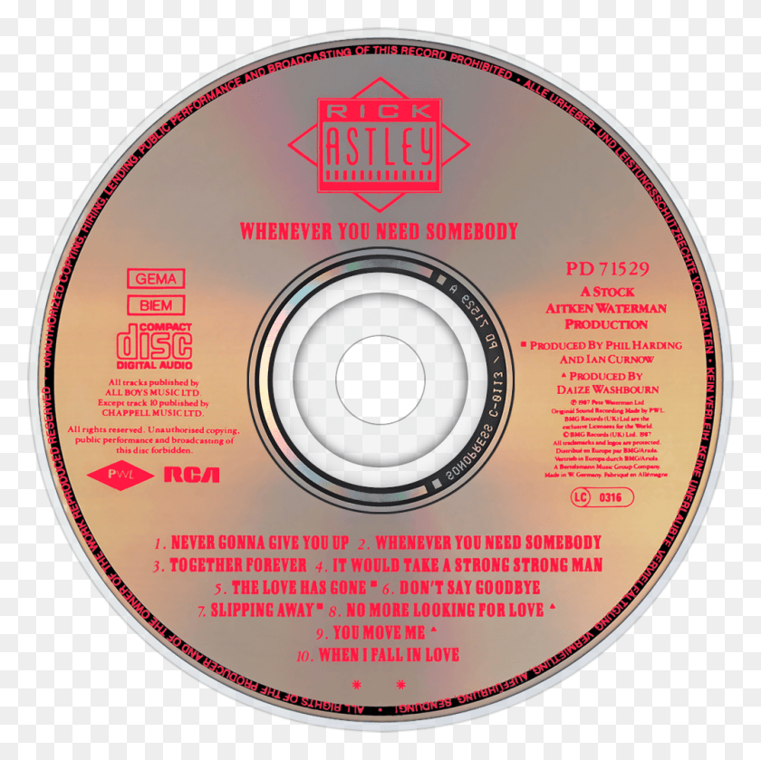 1000x1000 Descargar Png Rick Astley Siempre Que Necesite A Alguien Imagen De Disco Rca Records, Disco, Dvd Hd Png