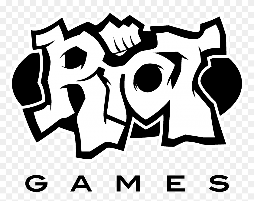 2400x1864 Descargar Png Logotipo De Riot Games En Blanco Y Negro Nuevo Logotipo De Riot Games, Stencil, Mano, Texto Hd Png