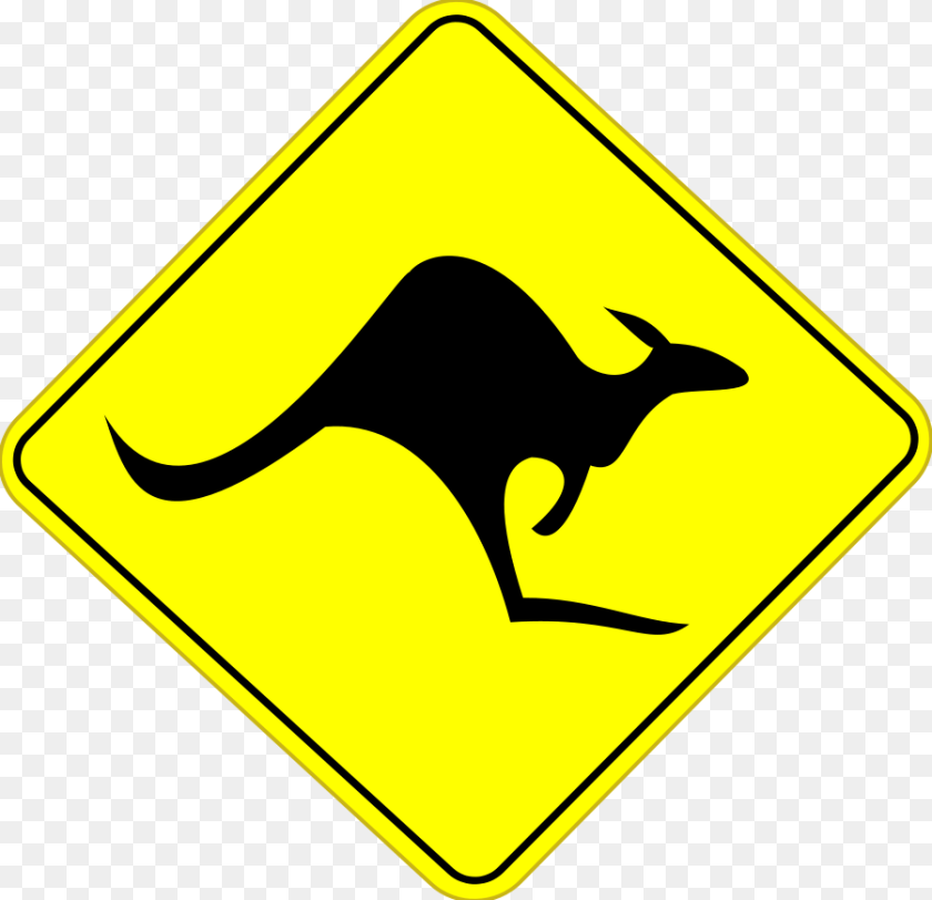 900x869 Road Trip Caution Kangaroo Sign, Symbol, Road Sign, Animal, Mammal Clipart PNG