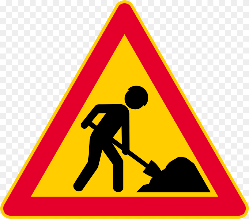 1920x1685 Roadworks Ahead Sign In Finland Clipart, Symbol, Adult, Male, Man Sticker PNG
