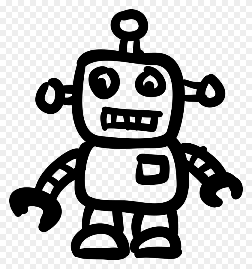 914x981 Robot Hand Drawn Toy Comments Hand Drawn Robot Transparent, Stencil, Lawn Mower, Tool HD PNG Download