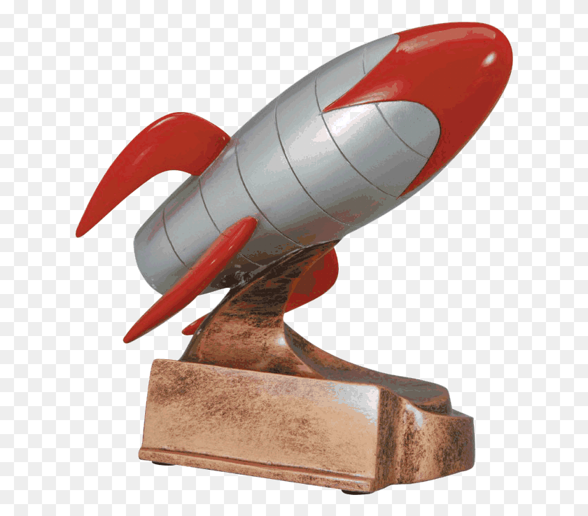 627x677 Descargar Png Rocket Ship Resin Trophy Rocket Trophy, Vehículo, Transporte, Martillo Hd Png