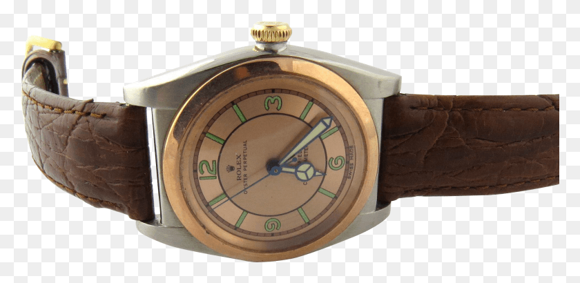 1958x879 Descargar Png Rolex 1944 Bubble Back Watch Reloj Analógico De Color Salmón Con Bisel De Oro Rosa, Reloj De Pulsera Hd Png