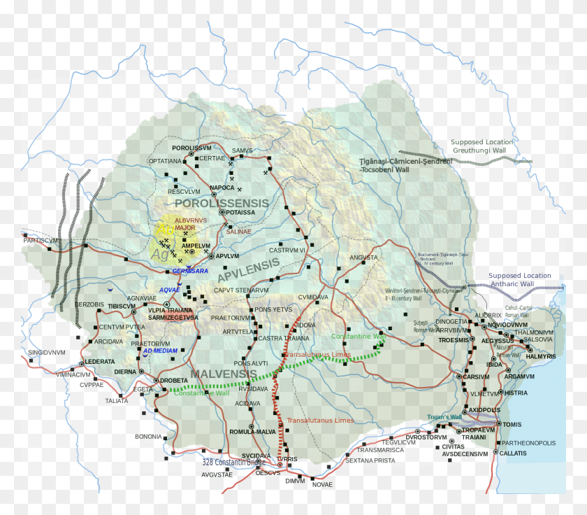 1500x1300 Descargar Pngmuros Góticos Romanos Bizantinos Rumania Mapa Plano Fronteras Romanas Danubio, Diagrama, Atlas Hd Png