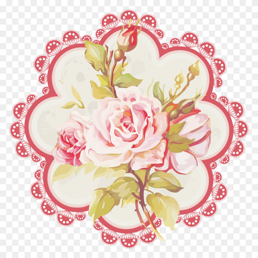 2434x2436 Romantic Pink Flower Border Photo Decoupage, Graphics, Floral Design HD PNG Download