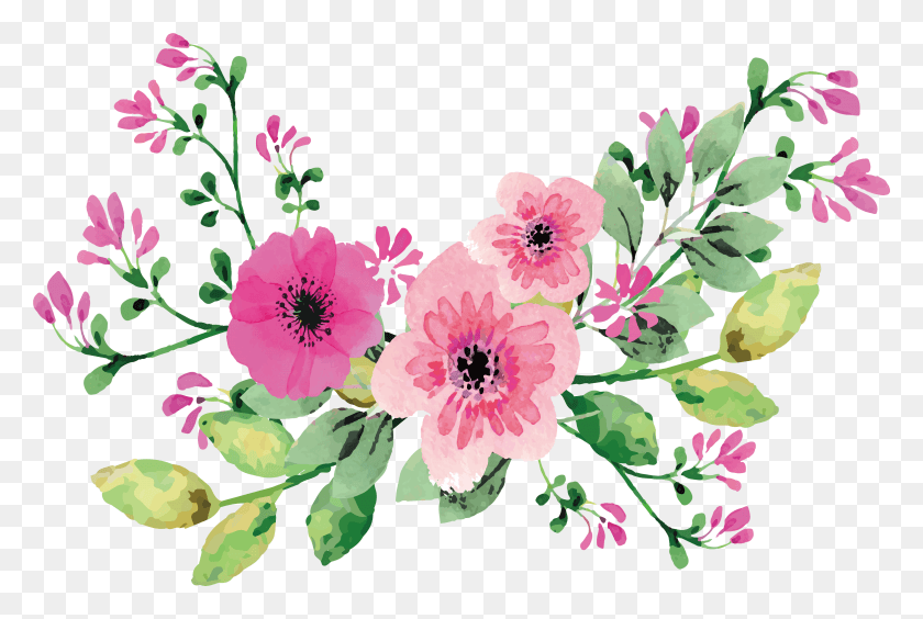3985x2578 Descargar Png Flores Románticas De Acuarela, Flores De Color De Agua Transprent, Diseño Floral Hd Png