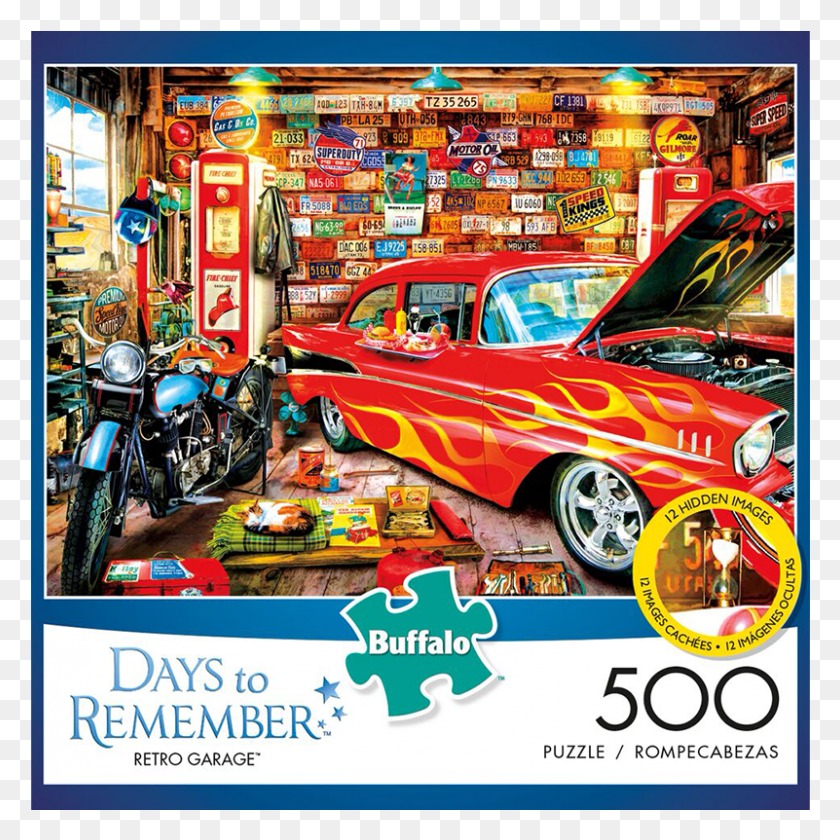 801x801 Rompecabezas 500 Piezas Marca Buffalo Garage Retro, Motorcycle, Vehicle, Transportation HD PNG Download