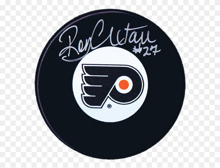 580x581 Ron Hextall Autographed Philadelphia Flyers Puck, Logo, Symbol, Trademark HD PNG Download