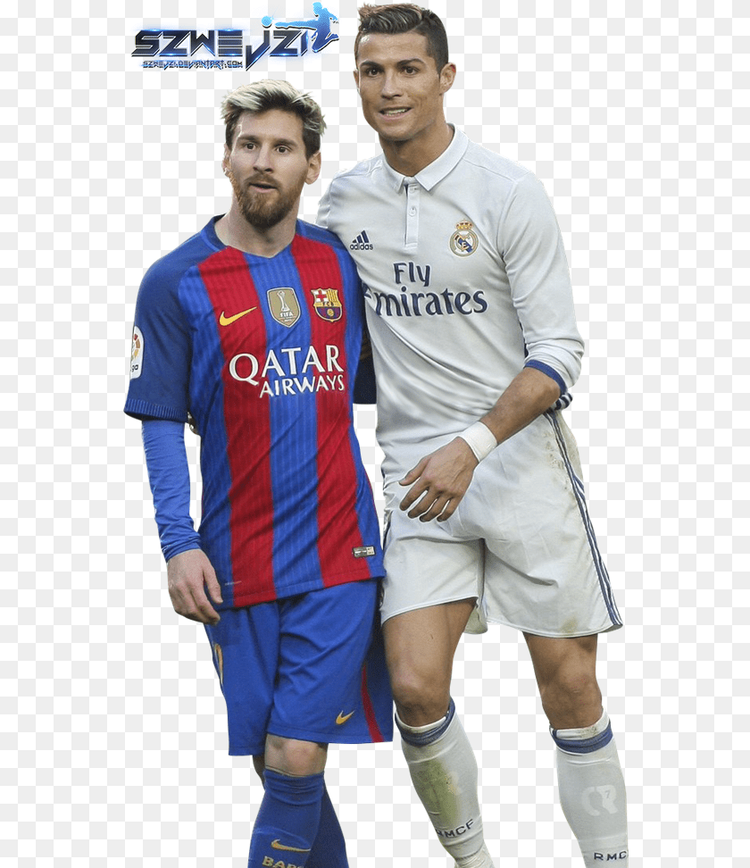 567x972 Ronaldo And Messi, Clothing, Shirt, Adult, Person Sticker PNG