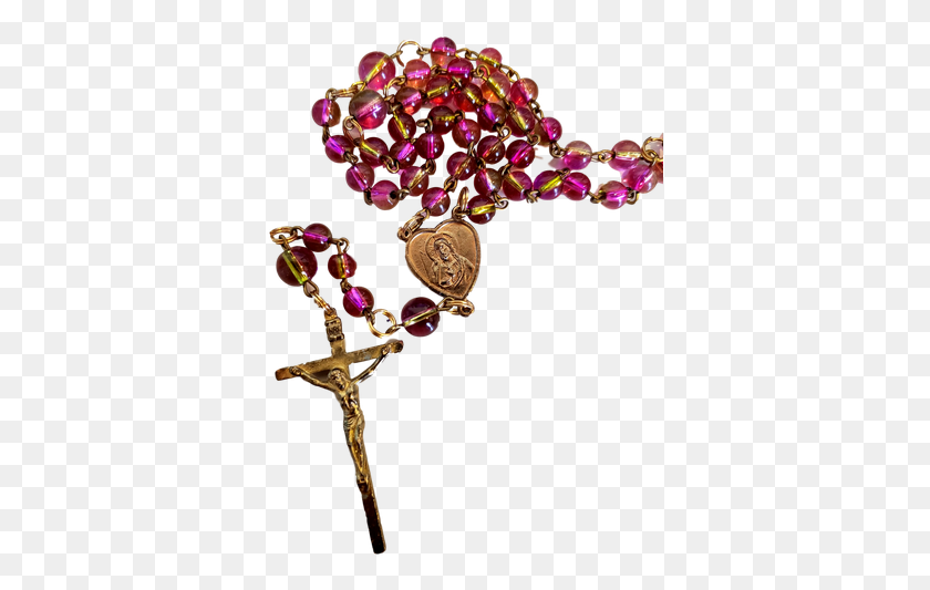359x473 Rosary Pink With Gold Mary And Jesus Heart Christian Cross, Accessories, Accessory, Jewelry HD PNG Download