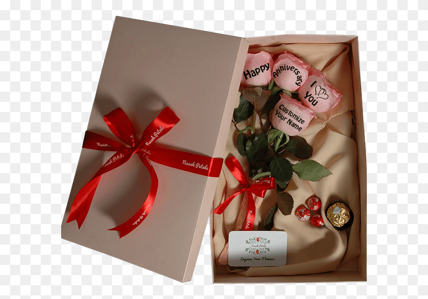 601x527 Rose Anniversary Gift Box Happy Anniversary Gift With Red Rose, Plant, Flower, Blossom HD PNG Download