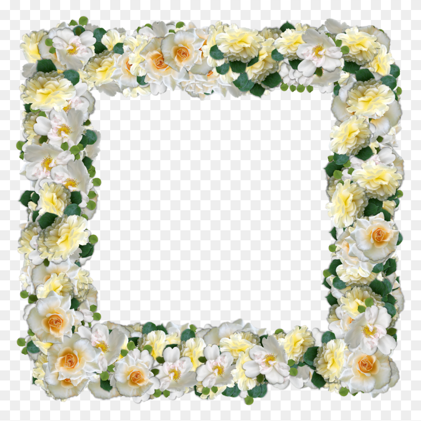 1413x1416 Rose Border Decoration, Plant, Ornament, Lei HD PNG Download