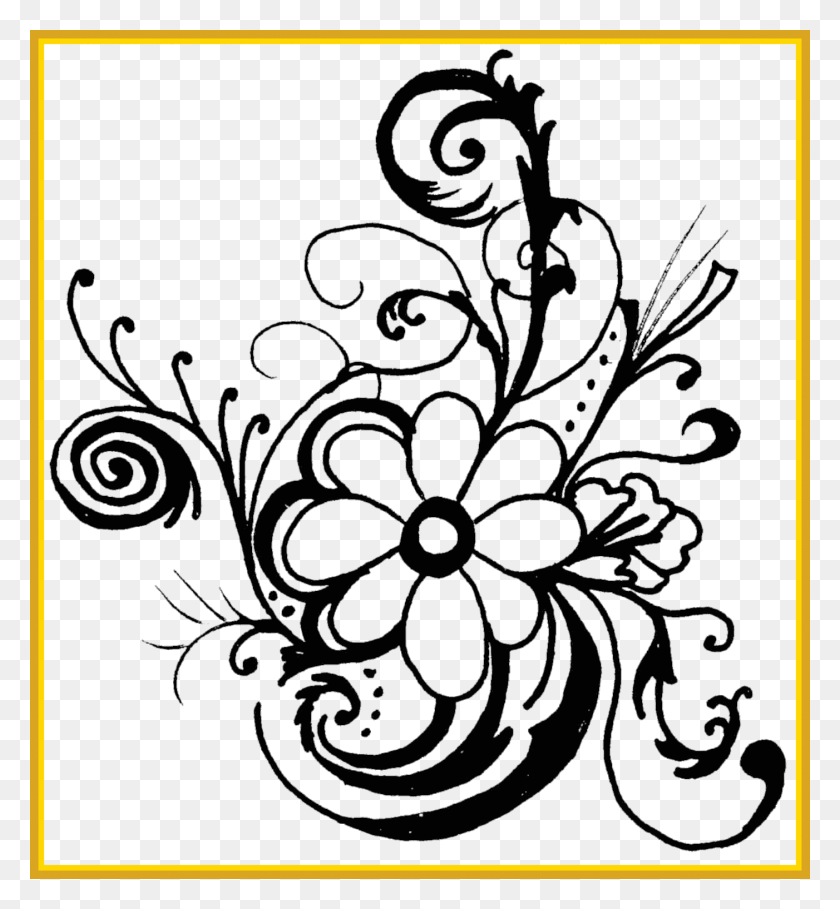1402x1527 Rose Border Drawing Search Result Cliparts For Rose Flower Black And White Clipart Borders, Graphics, Floral Design HD PNG Download
