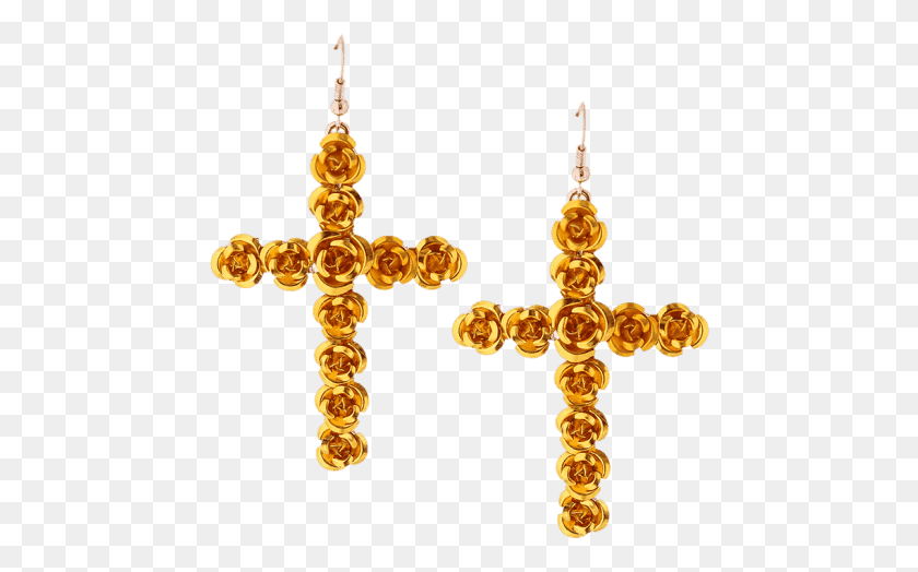 460x464 Rose Cross Fish Hook Earrings Aretes De Cruz Con Flores, Accessories, Accessory, Jewelry HD PNG Download