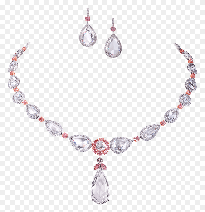 1656x1719 Rose Cut Round Diamond And Pink Diamond Suite Necklace, Accessories, Accessory, Jewelry HD PNG Download
