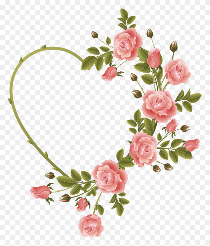 1688x2000 Rose Decorated Heart Frame Rose Heart Frame, Graphics, Floral Design HD PNG Download