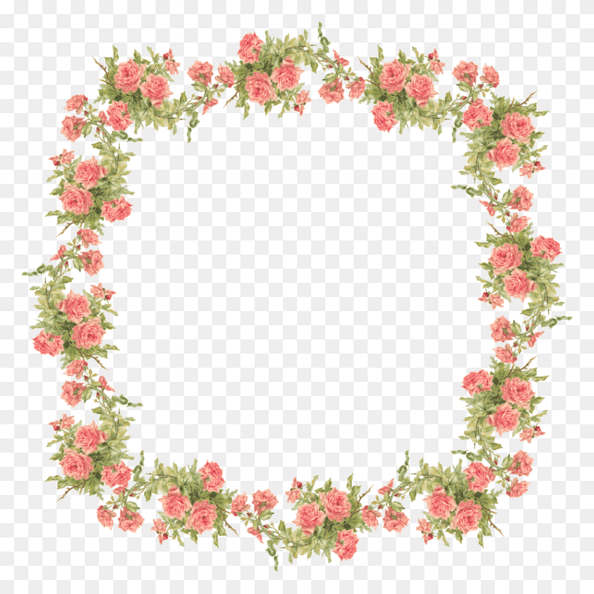 825x825 Rose Frame Flower Frame Borders For Paper Background Flowers Clip Art Transparent Background, Plant, Rug, Wreath HD PNG Download