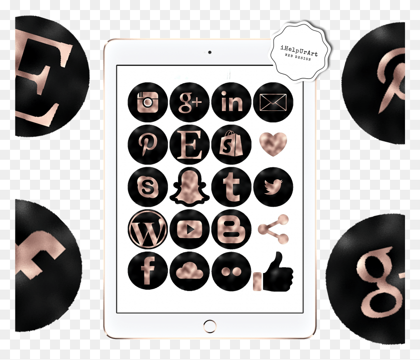 2001x1698 Rose Gold And Black Social Media Icons Example Image Sticker, Electronics, Video Gaming, Text HD PNG Download