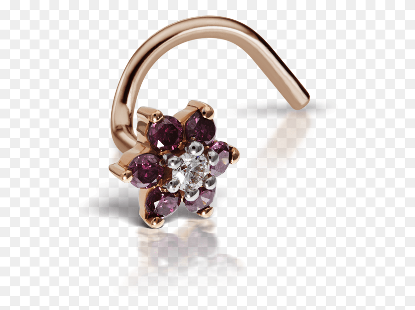 529x568 Rose Purple Diamond Flower Nostril Stud Amethyst, Accessories, Accessory, Jewelry Descargar Hd Png