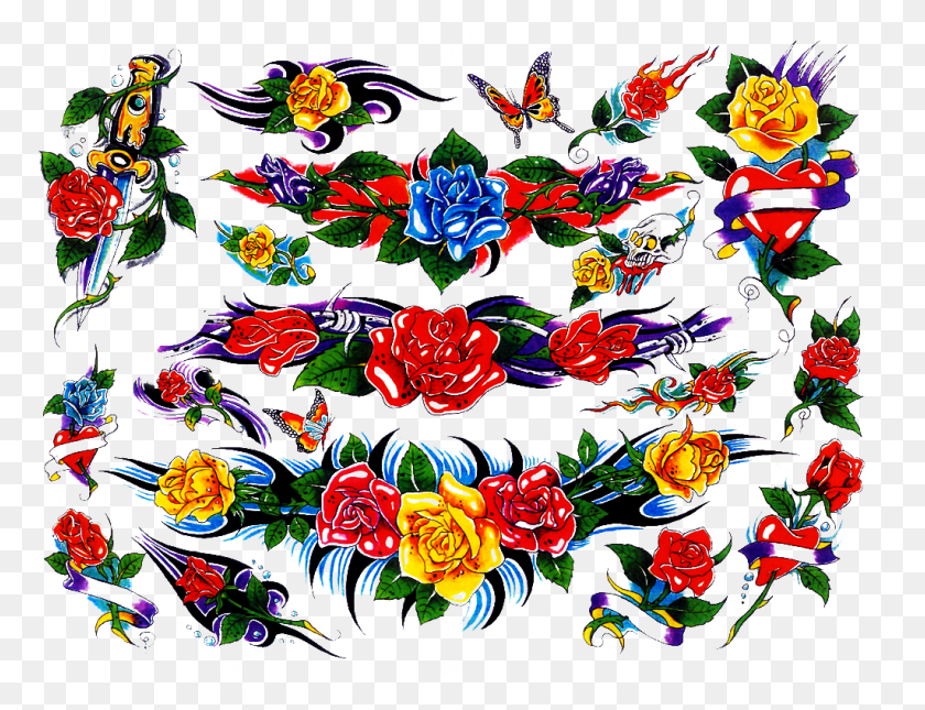 1024x768 Роза Татуировка Клипарт Цвет Гибрид Чайная Роза, Графика, Цветочный Дизайн Hd Png Скачать