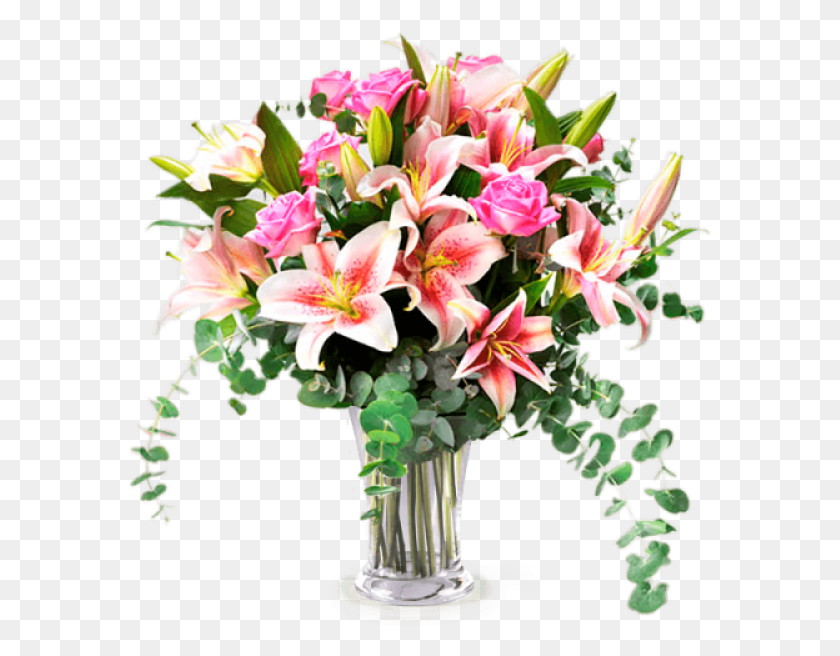587x596 Roses And Lilies Ramo De Flores Con Lirios, Plant, Flower, Blossom HD PNG Download