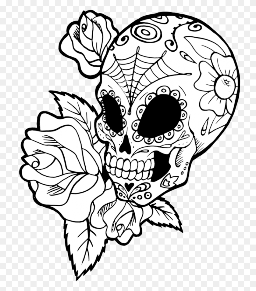 814x931 Roses Drawings With Sugar Skulls Mexican Skull Drawings, Doodle HD PNG Download