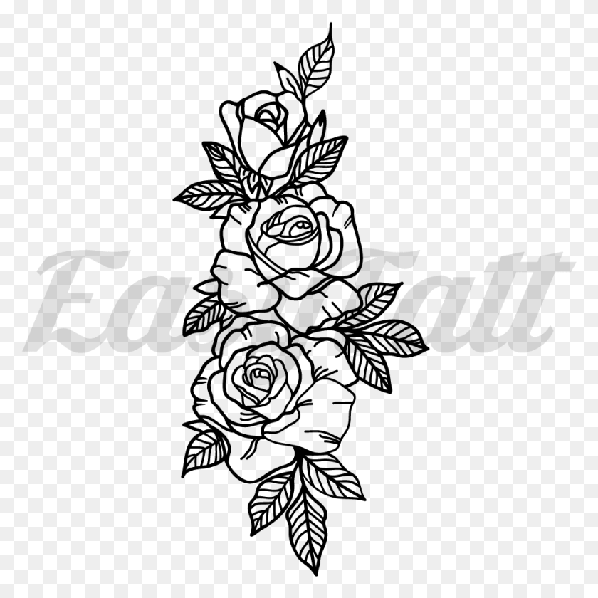 947x947 Roses Temporary Tattoo And Roses Fake Tattoos 3 Rose Tattoo Designs, Gray, World Of Warcraft HD PNG Download