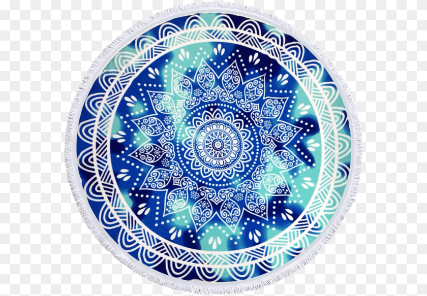 595x583 Round Beach Towel Mandala Thick Towel With Tassels, Home Decor, Plate, Art, Rug Clipart PNG