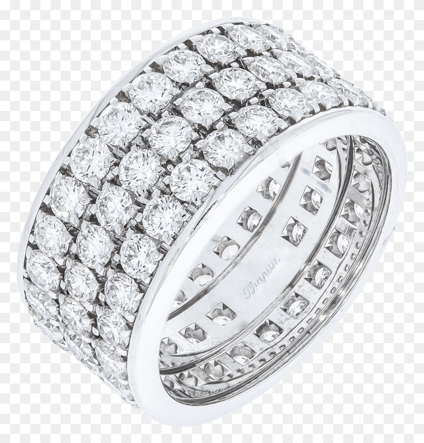 1830x1920 Round Brilliant Three Row Diamond Wedding Band Engagement Ring HD PNG Download