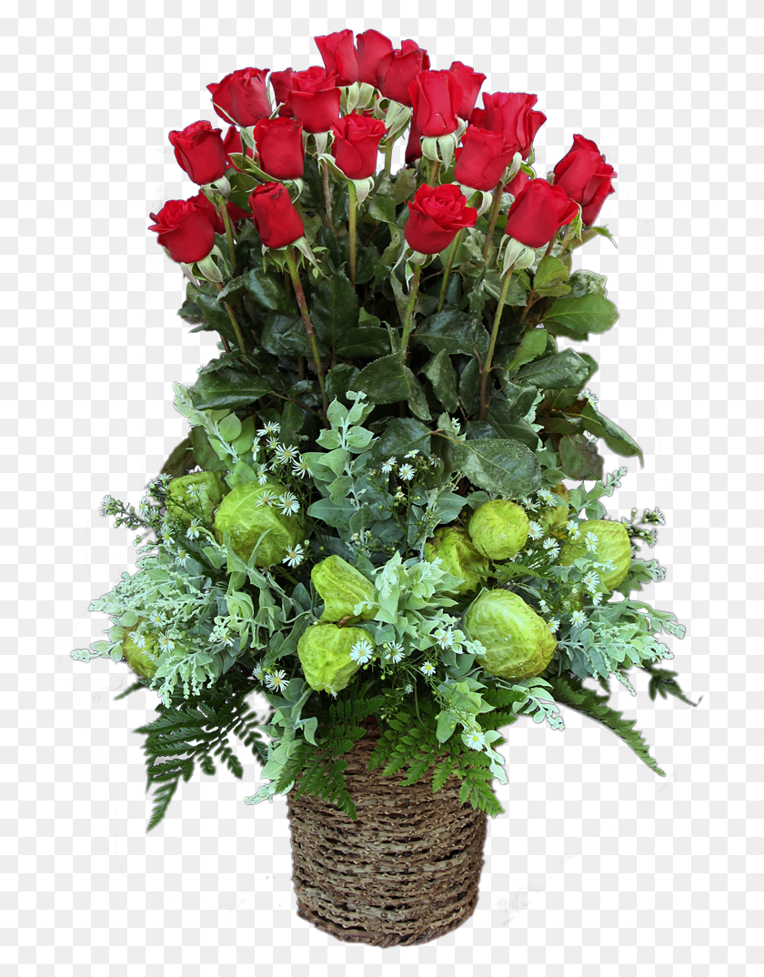 713x1014 Круглая Корзина Китул С 25 Красными Розами Цветочная Корзина Шри Лнка, Растение, Цветение, Роза Png Скачать