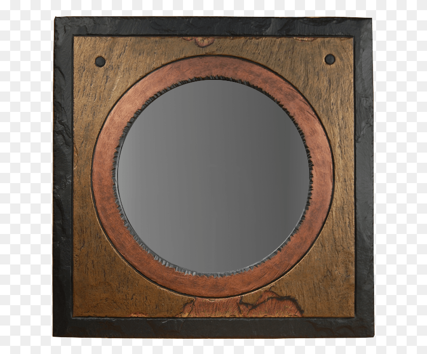 635x636 Round Mirror In Square Frame, Wood, Hardwood, Furniture HD PNG Download