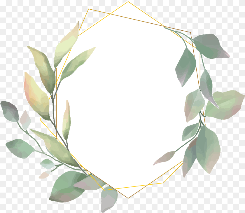 1859x1615 Round Watercolor Leaves Frame Decorative, Mirror, Leaf, Plant Sticker PNG