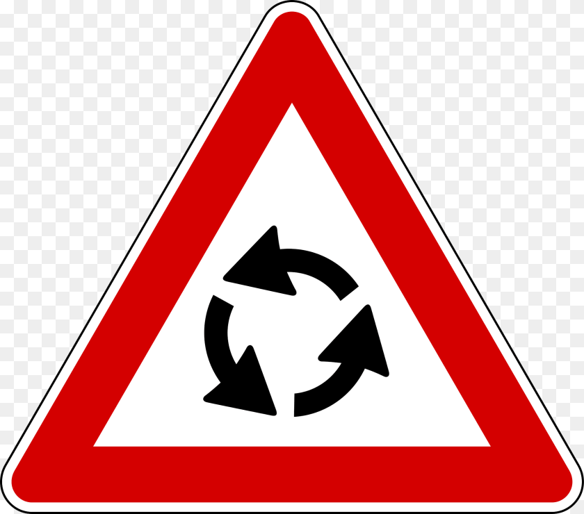 1920x1692 Roundabout Ahead Clipart, Sign, Symbol, Road Sign, Recycling Symbol PNG