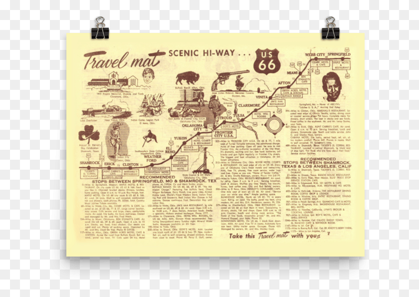 652x535 Route 66 Springfield Mo To Shamrock Tx Map Route 66 Map, Text, Newspaper, Flyer HD PNG Download