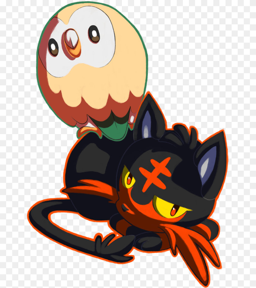666x945 Rowlet And Litten, Cartoon, Animal, Bee, Insect Clipart PNG
